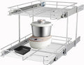 DINDON 2 Tier Pull Out Cabinet Organizer (14" W X 18" D), Double Tier Wire Basket Slide Out Shelf Storage for Kitchen Base Cabinet Organization for Kitchen, Pantry, Bathroom, Chrome