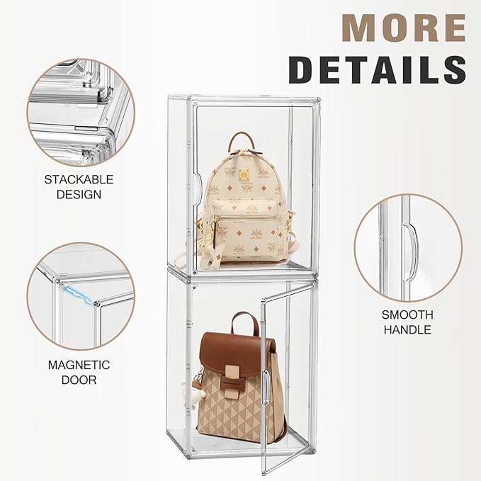 XX-Large Tall Boot Storage Organizer 11.4'' x 9.8'' x 15.3 '' Clear Acrylic Handbag Display Case Plastic Purse Display Organizer for Closet Storage Box for Shoes,Backpack,Collectibles,1 Pack