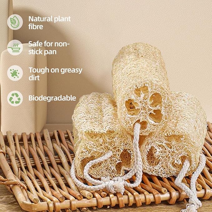 5-Pieces Bamboo Dish Brush Set with Palm Brush, Wooden Handle Dish Scrub Brush, Bottle Scrubber, 2 Loofah Sponge for Dishes, Pans, Bottles, Pots, Vegetables