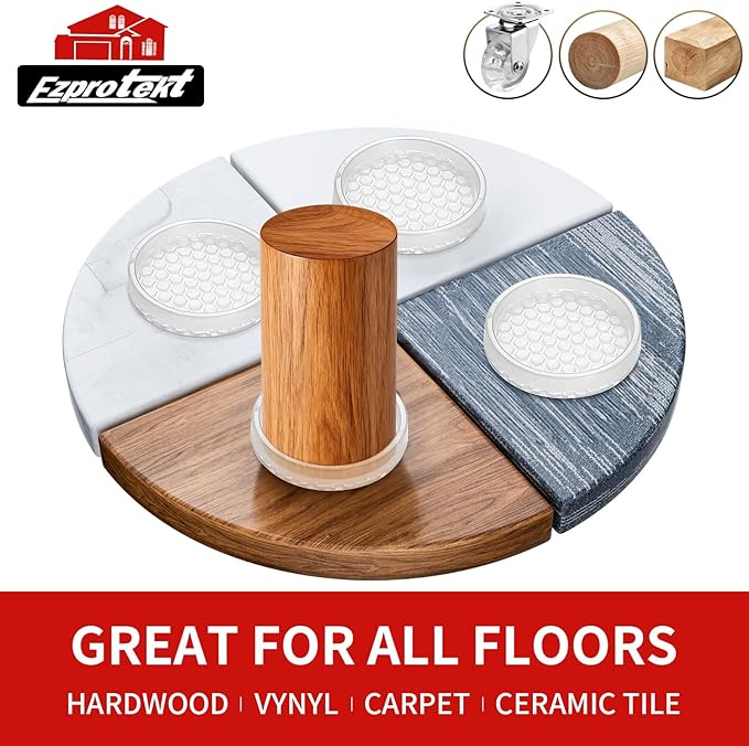 Ezprotekt Non Slip Furniture Pads, 16 Pcs 2" Anti Slip Rubber Caster Cups, Anti Skid Furniture Coasters for Hardwood Floors, No Slide Furniture Gripper, Furniture Stoppers to Prevent Sliding (Clear)