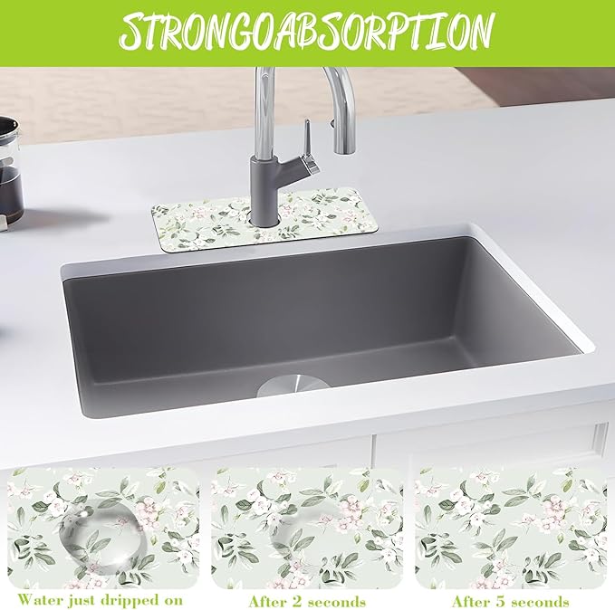 Sink Splash Guard Faucet Mat Petunias Flowers and Butterflies Absorbent Fast Drying Mat Sink Gadgets Splash Guard Behind Faucet Drip Catcher for Kitchen Bathroom 15.5"X5.5"