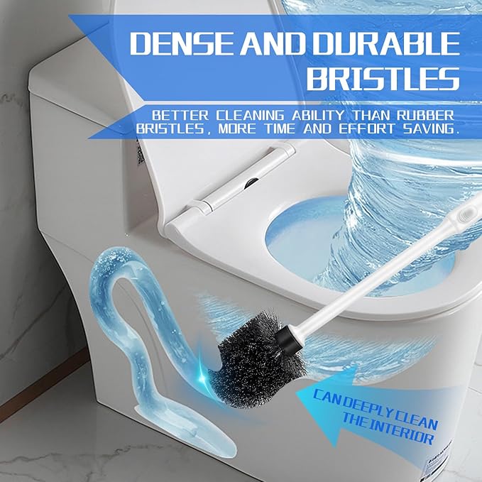 Toilet Brush and Holder Set, 4 Pack Long Handle Non-Slip Grip Toilet Bowl Brush, Hard Toilet Brush, Deep Cleaning for Bathroom, Easy to Assemble White