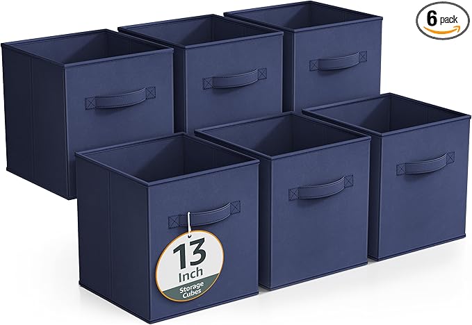 Sorbus Fabric Storage Cubes - 6 Foldable Storage Bins for Organizing Pantry, Cubbies, Toy Box - Clothes Storage & Closet Organizer - 13 Inch Collapsible Cube Baskets for Shelves with Handle