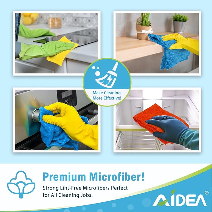 AIDEA Microfiber Cleaning Cloth 100PK, Soft Absorbent Rags, Microfiber Towels for Cars, Kitchen Towels, Dusting Cloth for Home, Window, Cleaning Supplies,12"×12"
