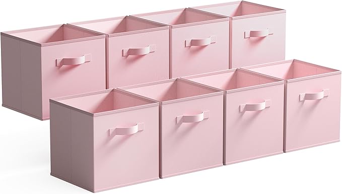 GRANNY SAYS Cube Storage Bins, 11 Inch Storage Cube Organizer, Collapsible Fabric Storage Cubes with Handle, Decorative Cube Storage Organizer for Shelves, Closet, Pink, 8-Pack