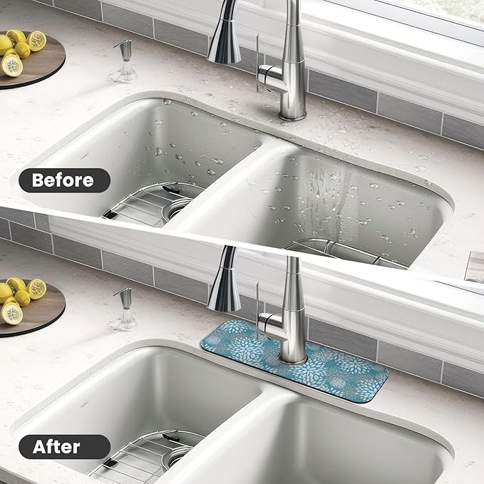 Dahlia Floral Flower Colorful Abstract Kitchen Sink Splash Guard Faucet Mat Super Absorbent Fast Drying Mat Sink Gadgets-Fast Drying Pad Sink Mat For Kitchen Bathroom (15" X 5.5" )