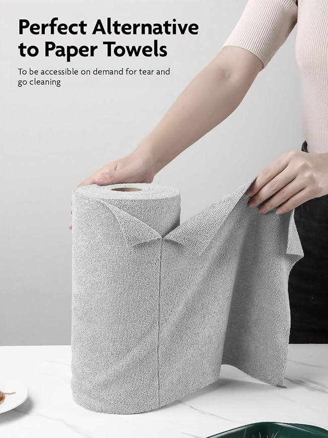 Fantasticlean Microfiber Cleaning Cloth Roll -60 Pack, Tear Away Microfiber Towels, 12" x 12", Reusable, Washable, Scratch Free, Ultra Absorbent for All-Around Cleaning Supplies (Grey & DimGrey)