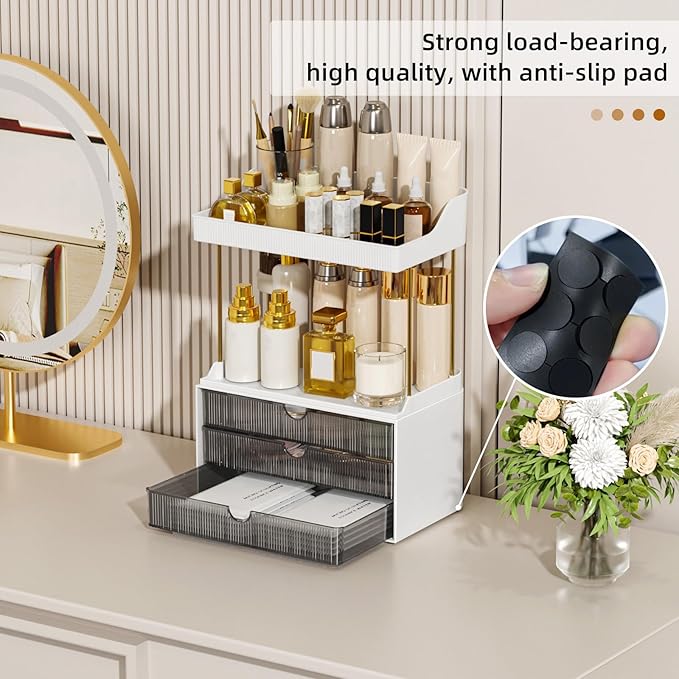 Strong 3 Drawers Bathroom Counter Organizer, 5 Tier Makeup Organizer, Versatile Perfume Organizer, Ideal for Bathroom Storage, Vanity, Large Skincare, Perfume, Present, Grey