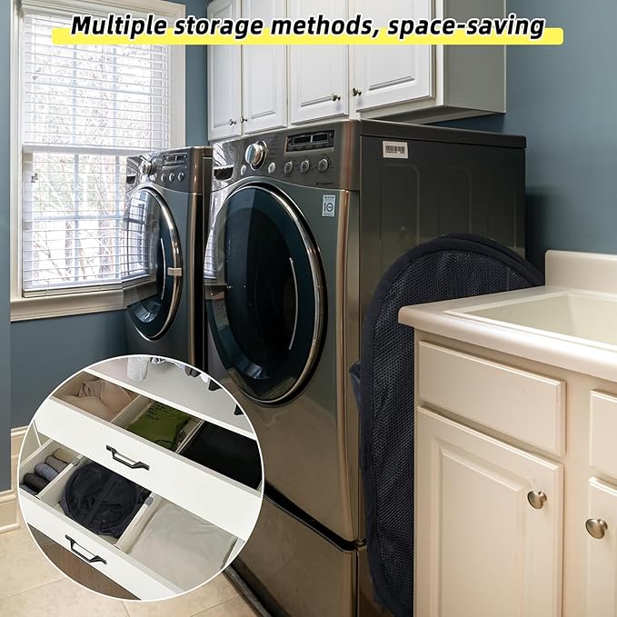 Collapsible Laundry Basket, 90L Foldable Pop-up Laundry Hamper with Handles, Mesh Dirty Clothes Hamper for Laundry, Bathroom, Kids Room, Dorm,Travel or Camping (Black, 2PCS)