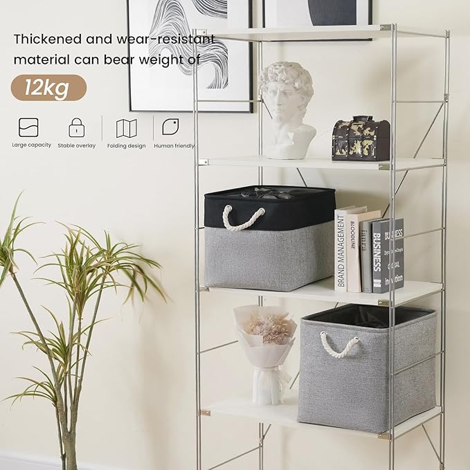 Large Storage Baskets- 16x12x12 inch Storage Bins for Shelves and Closet Organizing, Foldable Fabric Bin for Home Organization Clothes and Laundry (1-Pack, Gray)