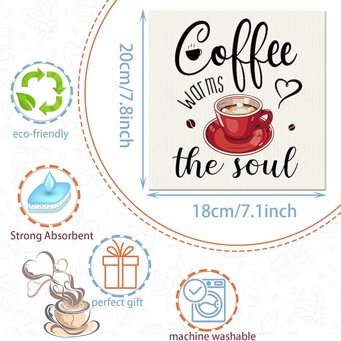 6 Pcs Swedish Kitchen Dish Towels Kitchen Cloths Reusable Sponge Cleaning Cloths Absorbent Dish Cloth Quick Drying Washable Cleaning Wipes No Odor Hand Towel (Coffee)