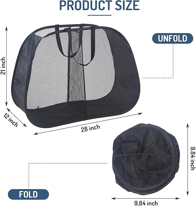Mesh Popup Laundry Hamper 2 Compartment, Collapsible Laundry Sorter Basket Foldable Hamper for Clothes, College Dorm, Travel (Black)