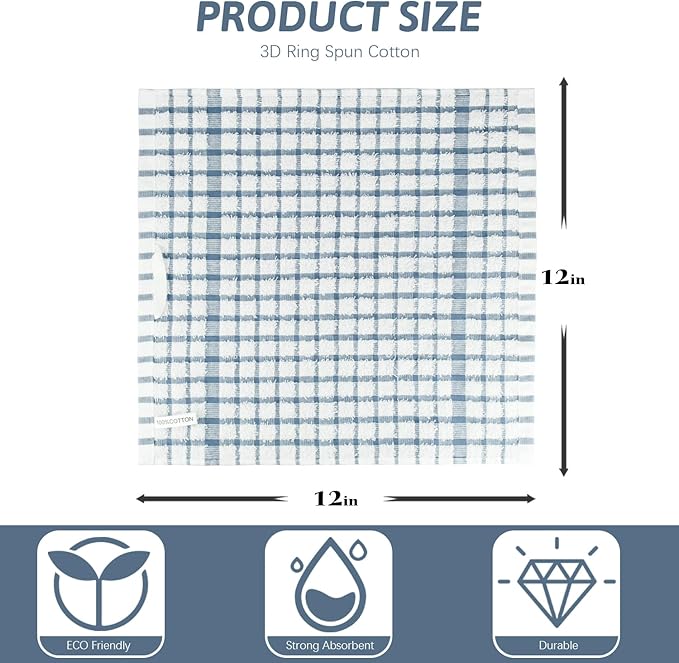 Nialnant 8PCS Dish Cloths,100% Cotton Soft Absorbent Cleaning Rags,Quick Drying Dish Towels for Kitchen,Washing Dishes-Little Blue,12x12in