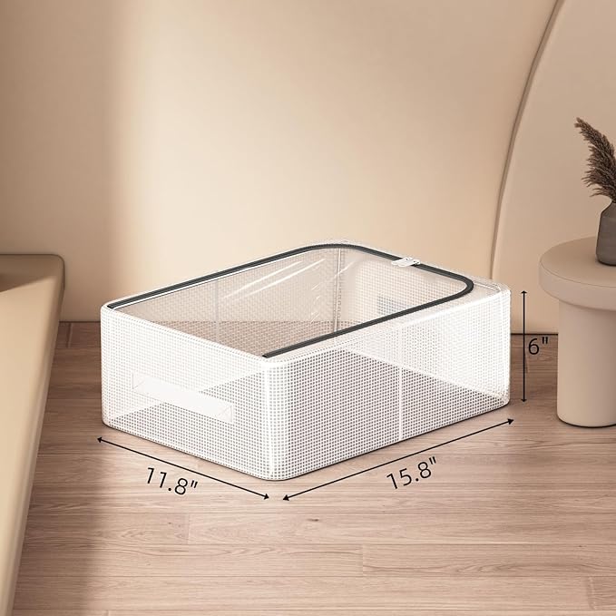 Stackable Storage Boxes with Clear Lids, 15.8-Inch Closet Storage Bins with Metal Frame for Shoe, Boot, ﻿Sneaker (1 Pack, 19Qt, 15.8x11.8x6in)