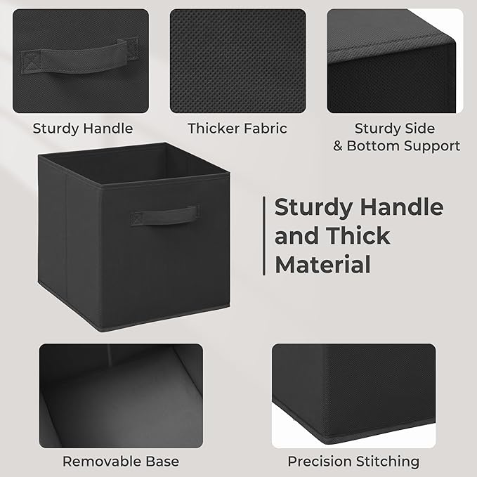 Easi 11 inch Cube Storage Bins, 8 Storage Cube Organizer, Collapsible Fabric storage cubes with Handles, Closet Storage Basket For Organization, Shelf Basket For Shelves Clothes Books, Black