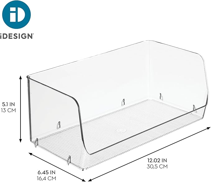 iDesign Stackable Open-Front Storage Bins for Kitchen and Pantry Organization - Set of 6 - Clear