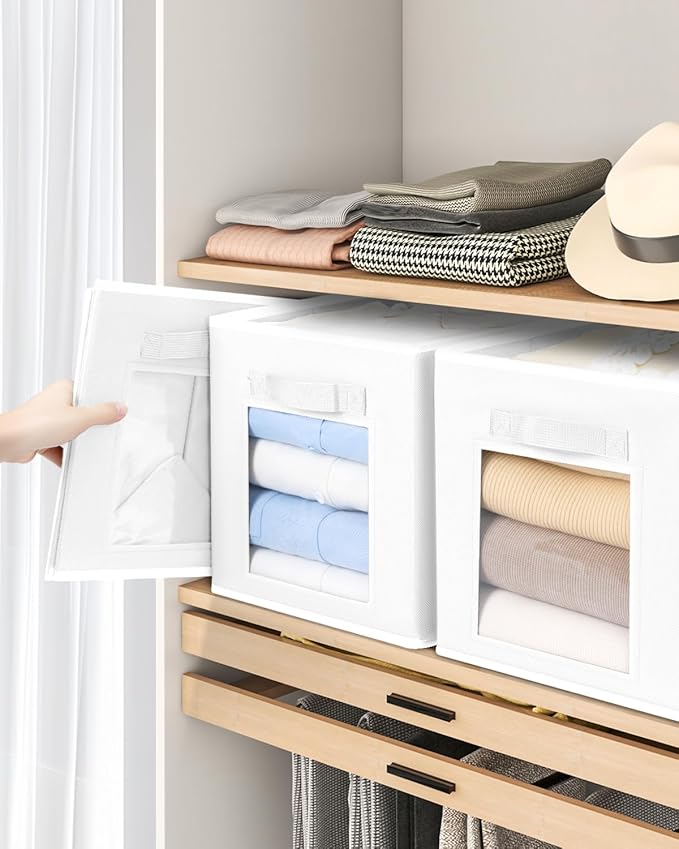 Storage Cube 11 Inch - Cube Storage Bins with Window, Closet Storage Baskets with Handle, Fabric Bins for Closet, Shelves, Toys, Clothes, Set of 10, White