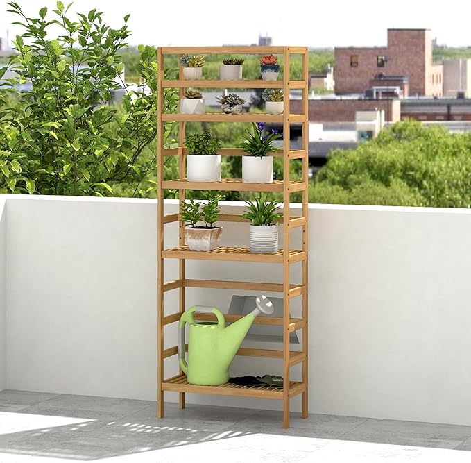 Bamboo Rack, Adjustable Bamboo Shelf, Stand Utility Storage Shelf Multifunctional Bathroom Kitchen Living Room Holder Plant Flower Stand (6-Tier)