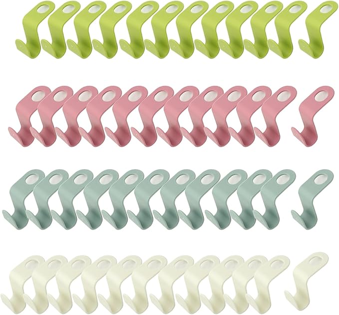 48 PCS Multi-Color Plastic Space-Saving Hanger Hook for Clothes, Accessories(4 Colors Mixed)
