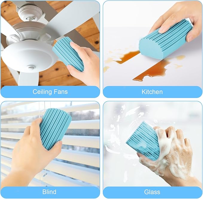 2-Pack Damp Clean Duster Sponge, Magic Sponge Eraser Baseboard Cleaner Tool, Dusters for Cleaning Blinds, Glass, Vents, Railings, Mirrors,Window Track Grooves and Faucets