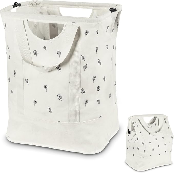 JOMOLA Collapsible Laundry Hamper 70L Large Foldable Laundry Basket Canvas Dirty Clothes Hamper Laundry Tote Bag with Handles for Family College Dorm Storage (Beige)
