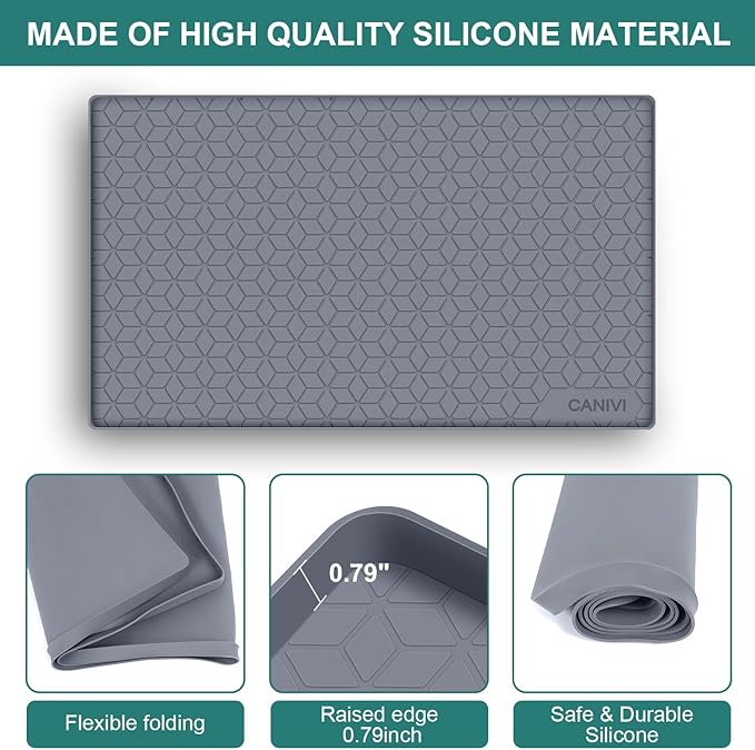 Under Sink Mat, 34" x 22" Waterproof Silicone Under Sink Tray for Kitchen & Laundry Cabinets, Kitchen Cabinet Shelf Protector, Up to 3.3 Gallons Liquid, Fits 36 inch Standard Cabinet(Grey)