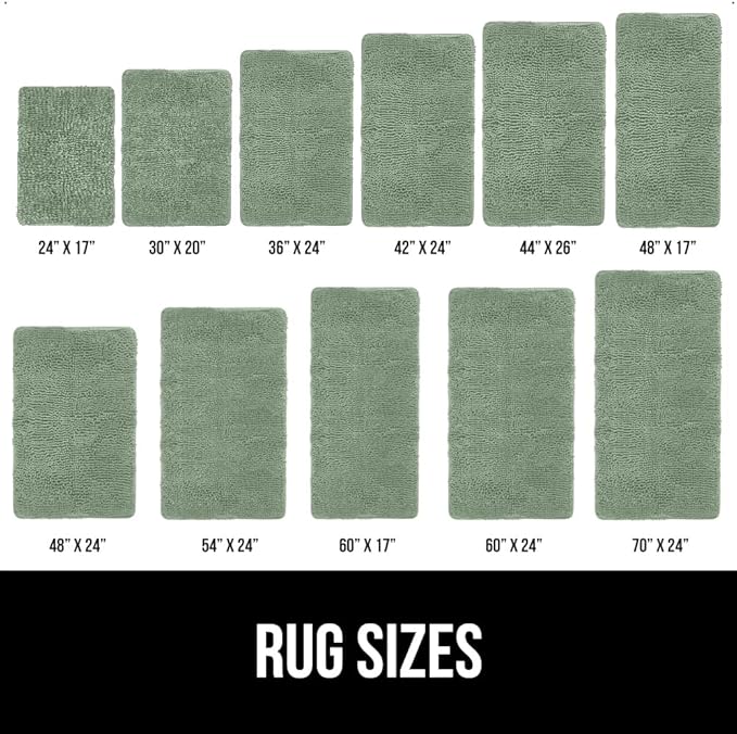 GORILLA GRIP Bath Rug Mat 44x26, Soft Absorbent Chenille, Quick Dry Microfiber Mats, Rubber Backing Washable Shower Floor Rugs, Bathmat Runner, US Designed Bathroom Home Decor Accessories Sage Green