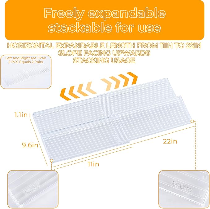 Acrylic Spice Drawer Organizer 4 Tier(4 Packs), Expandable from 11" to 22" Seasoning Organizer Tray for Kitchen - Clear Tiered Spice Rack for Drawer, No Assembly Required(Jars Not Included)