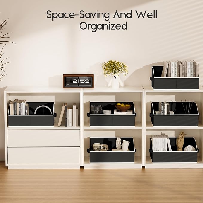 Large Closet Organizers and Storage Bins - 10 Pack Trapezoid Storage Baskets for Shelves, Foldable Fabric Baskets with Handles Ideal for Closet, Basket, Wardrobe and Shelf Storage, Black