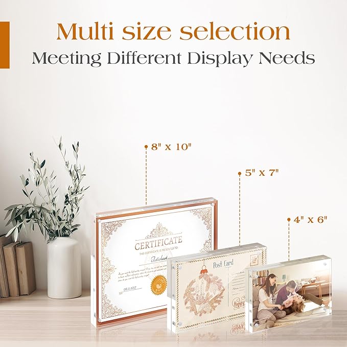 TWING 2 Pack Acrylic Picture Frame 8 x 10 Magnetic Picture Photo Frame,10+10MM Clear Picture Frame, 8 by 10 Picture Frames Acrylic Magnetic Photo Frame Self Standing Double Sided,Gift