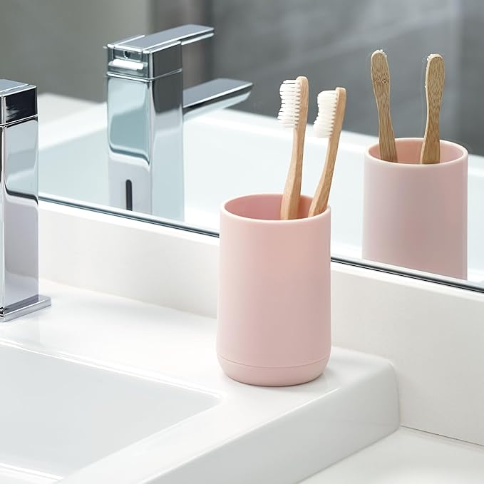 iDesign Toothbrush Holder with 3 Divided Sections for Bathroom or Vanity - Set of 2 - Blush