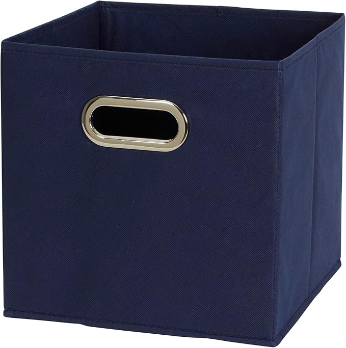 Household Essentials Fabric Storage Bins 6 Piece Set, Strong Poly-Woven Fabric, Sturdy Chipboard Sides, Grommet Front Handle, Stackable and Foldable, Classic Design, Navy