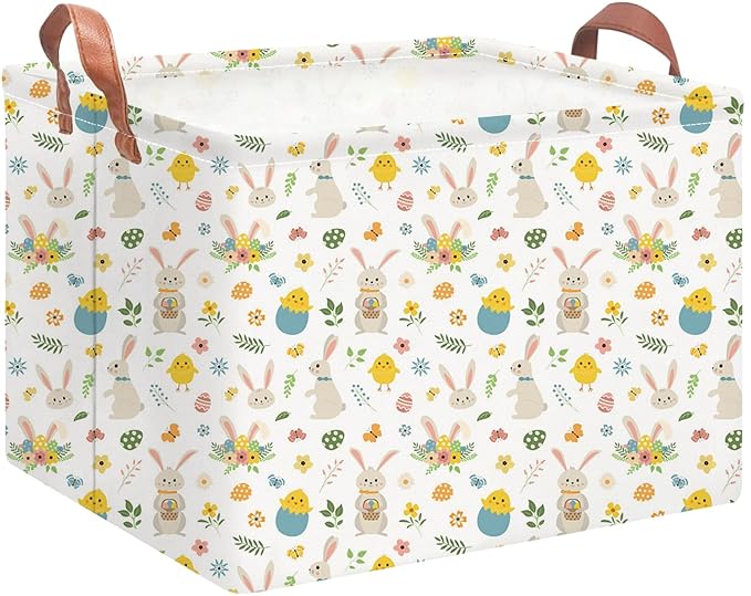 Rectangular Easter Eggs Basket Empty,Toys Bin with Handles,Baby Room Decor,Gift Basket(Watercolor Easter Basket)