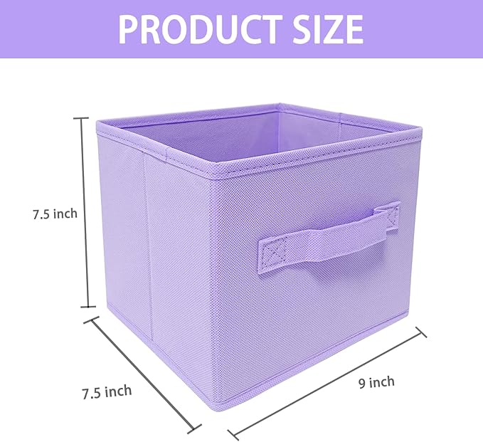 purple storage bins [6 Pack] 9.0"x7.5"x7.5",Mini Storage Box Fabirc Foldable Closet Toy Organizer Collapsible Cloth