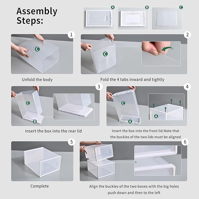 X-Large Plastic Clear Shoe Storage Boxes Stackable 12 Pack Fit Size 11, Shoe Rack & Holder Substitute, Sneaker Containers, Toy Storage Organizer for Entryway, Closet, Under Bed (White)
