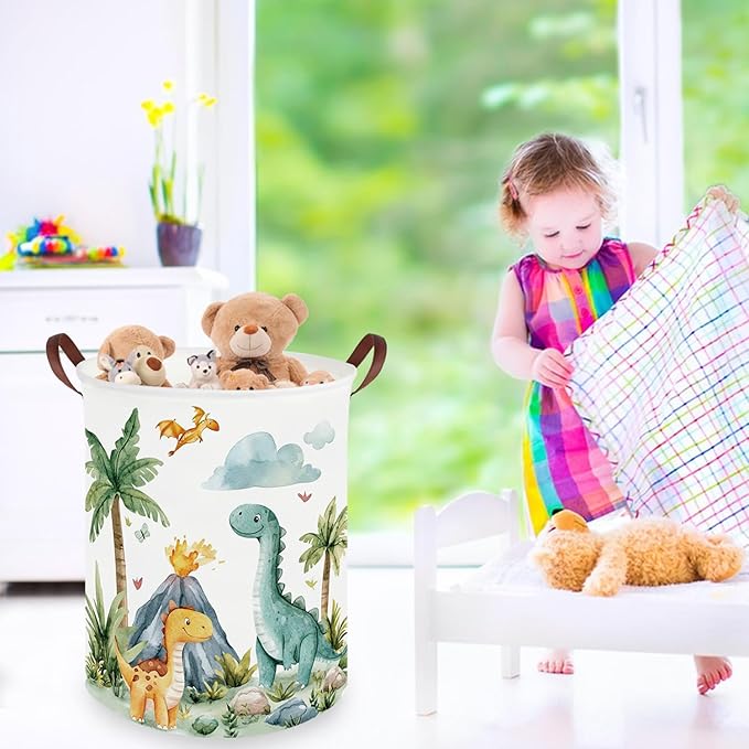 Dinosaurs Baby Laundry Hamper,Collapsible canvas laundry basket,Dinosaur Baskets for Boys,Dragon dirty clothes basket,Baby Room decor(Roaring dinosaur)