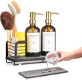 Kitchen Soap Dispenser Set with Drying Tray – 16oz Glass Bottles with Stainless Steel Pumps, Sink Organizer Caddy with Brush Holder & Non-Slip Feet – All-in-One Dish & Hand Soap Station