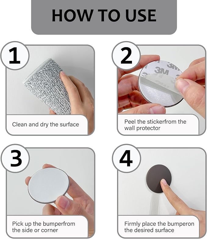 3.15" Large Wall Door Handle Stopper, 4PCS Clear Self Adhesive Wall Protector Rubber Door Bumpers, Solution for Stopping Damage from Doors Knobs, Shock Absorbent and Noise Reduction