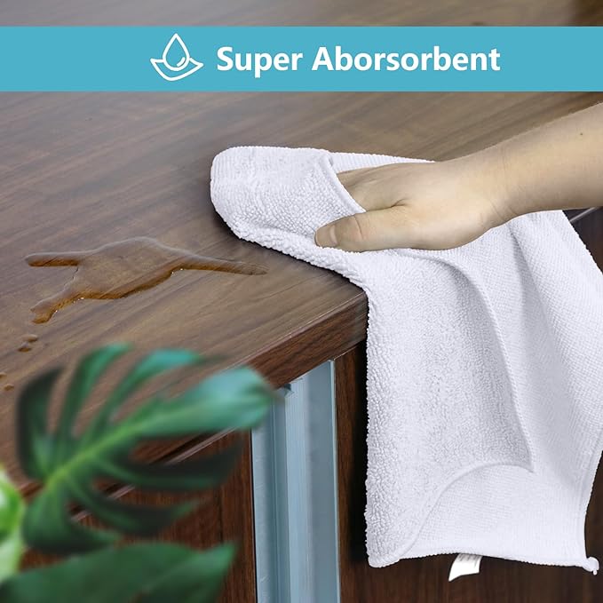 HOMEXCEL White Microfiber Cleaning Cloth, 5 Pack Cleaning Towels for Kitchen, Lint Free, Scratch-Free, Highly Absorbent, and Reusable Cleaning Rags for House, Window and Glass, Cars, 11.5 X11.5 inch