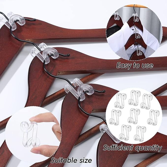Unittype 100 Pcs Transparent Plastic Clothes Hanger Connector Hooks, Heavy Duty, Space Saving, Cascading