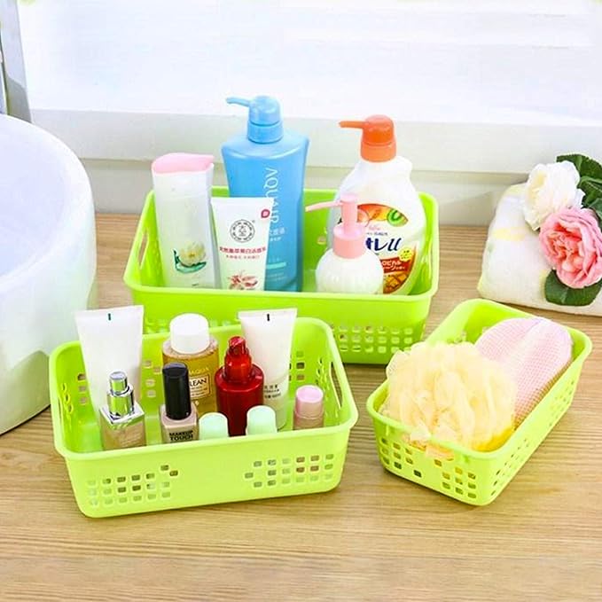 Jucoan 12 Pack Classroom Storage Baskets, Colorful Small Plastic Organizer Basket Bin, Pen Pencil Crayon Storage Tray for Home Office School Desktop, Drawers, Shelves, 4 Colors, 8.5 x 5.5 x 3 Inch