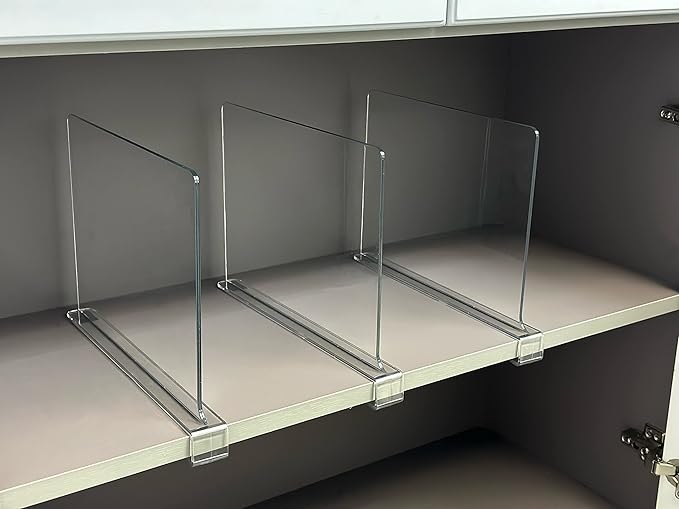 LikeU Shelf Dividers for Closets,Clear Acrylic Shelf Divider for Wood Shelves and Clothes Organizer/Purses Separators Perfect for Kitchen Cabinets and Bedroom Organizer,6 PCS