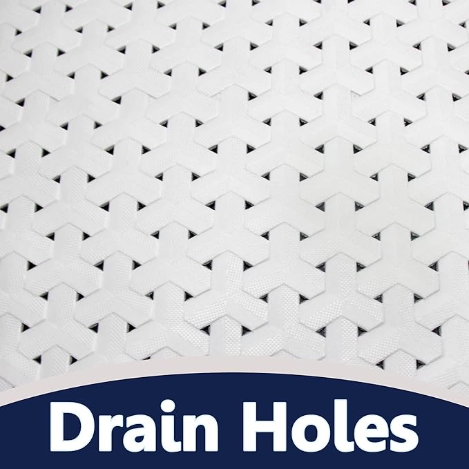 SafeLand- Non-Slip Bath, Shower, Tub Mat, TPR Material, Eco-Friendly, Non-PVC, Machine Washable, No Odor, with Powerful Suction Cups and Drain Holes, Tweed (15"x30" White x2)