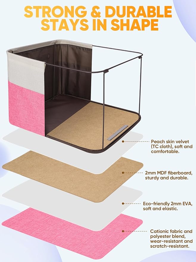BALEINE 4 Pack Fabric Storage Bins for Shelves, Linen Storage Baskets for Organizing, Decorative Closet Bins for Clothes, Home (Pink, 15''x11''x9.5'')