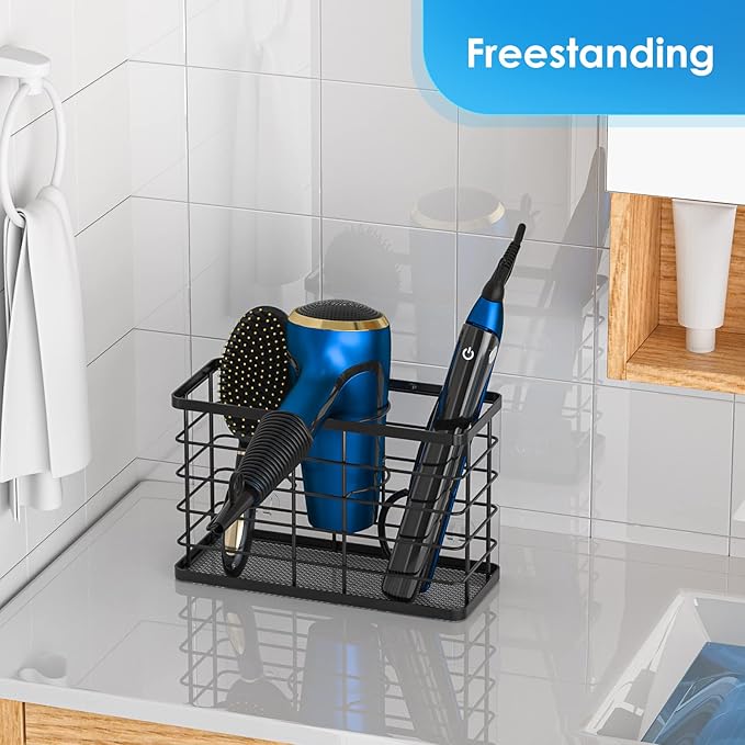 Hair Tool Organizer, Dryer Holder, 3 in 1 Blow Bathroom Organizer Wall Mounted/Cabinet Door for Flat Iron, Curling Straightener, Care & Styling Tools Storage Basket