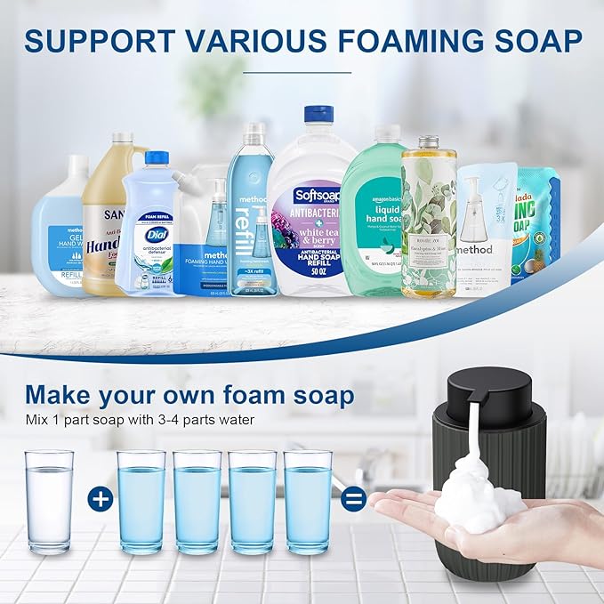 Ceramic Foaming Soap Dispenser, 12 oz Bathroom Foam Hand Soap Dispenser, Refillable Lotion Soap Dispenser with Removable Pump for Kitchen Hand Wash Dispenser, Modern Home Decor(2Pack-Matte Grey)