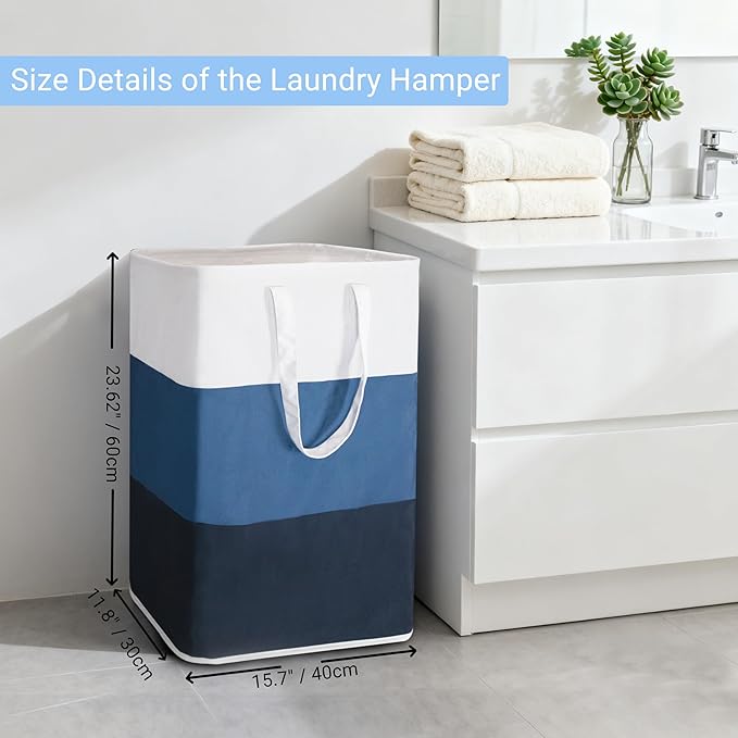 Stylish Freestanding Laundry Hamper with Portable Handles,72L Foldable Laundry Basket with Waterproof Liner,Bathroom Dirty Clothes Hamper,Multi-purpose Storage Bag Space-saving for Home,Dorm,RV(Blue)