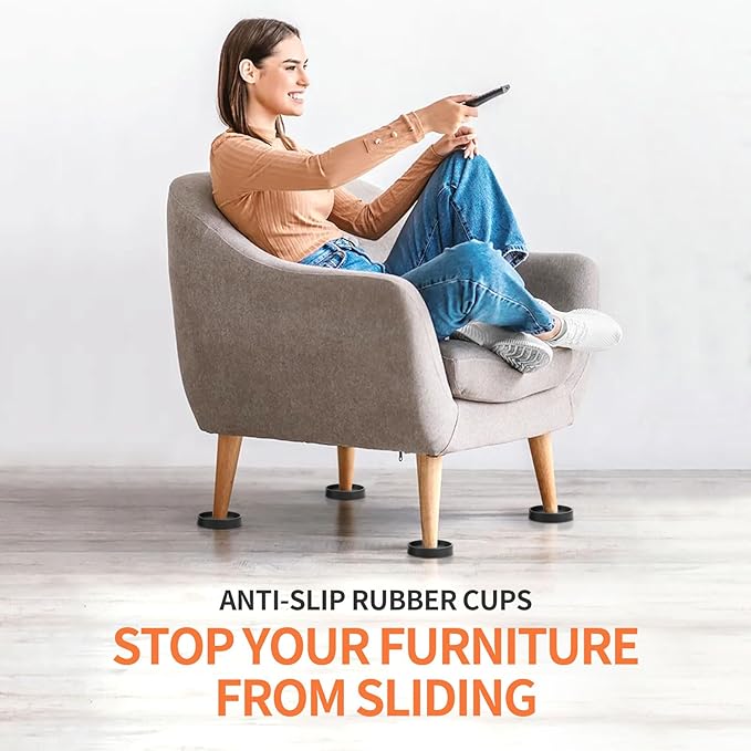 Ezprotekt Non Slip Furniture Pads, 16 Pcs 2.5" Anti Slip Rubber Caster Cups, Anti Skid Furniture Coasters for Hardwood Floors, No Slide Furniture Gripper, Furniture Stoppers to Prevent Sliding(Black)