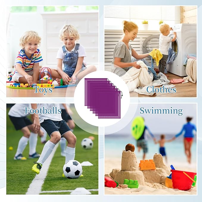 6 Pcs Mesh Bags Drawstring, 14x17 Inch with Lock, Multipurpose Storage Bags for Gym, Balls, Beach, Laundry (Purple)
