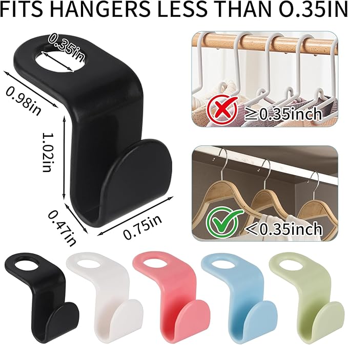 50-Pack Clothes Hanger Connector Hooks - Space-Saving Closet Set, 5-Color with Storage Box & Strong Adhesive Pads, Fits Thin-Neck Hangers (<0.35in) - Ideal for Small Closets, Dorms, Apartments